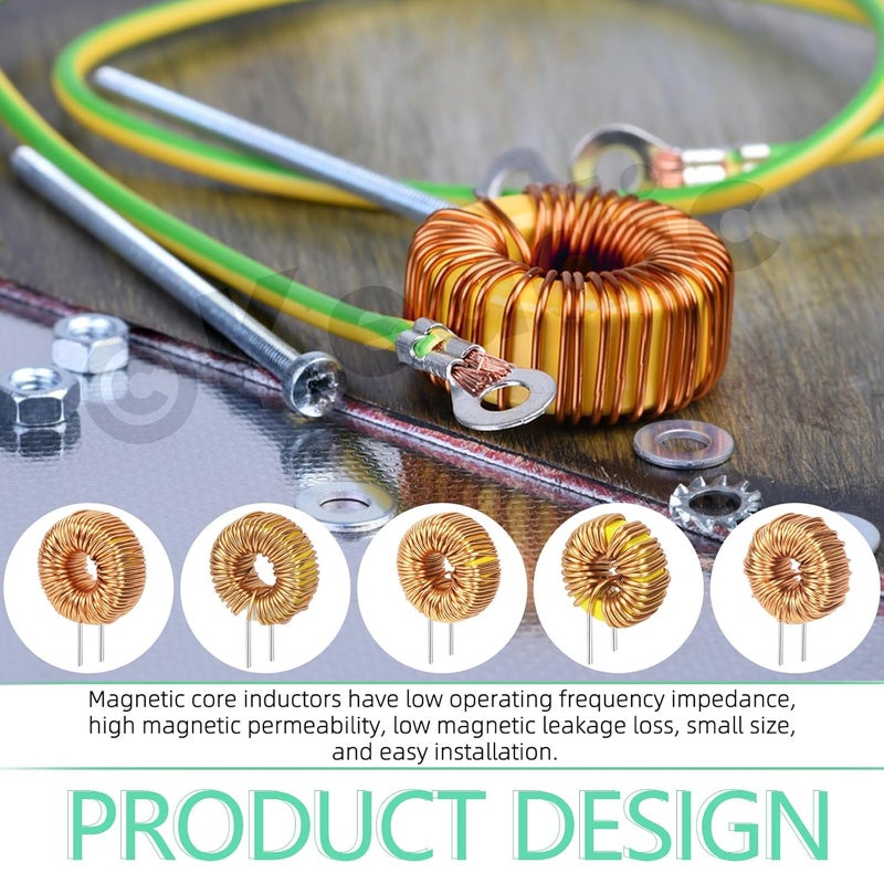 Keadic 20Pcs Vertical Toroid Magnetic Inductor Assortment Set 22uH 50uH 100uH 220uH 330uH Copper Wire Wind Wound Inductance Copper Coil Toroid Inductor for Transformers DIY Circuit Board - Image 4